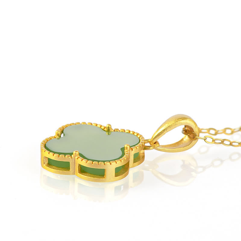 KarmaRipple's 925 Sterling Silver Authentic Hetian Jade Fortune Four Leaf Clover Pendant Necklace p4