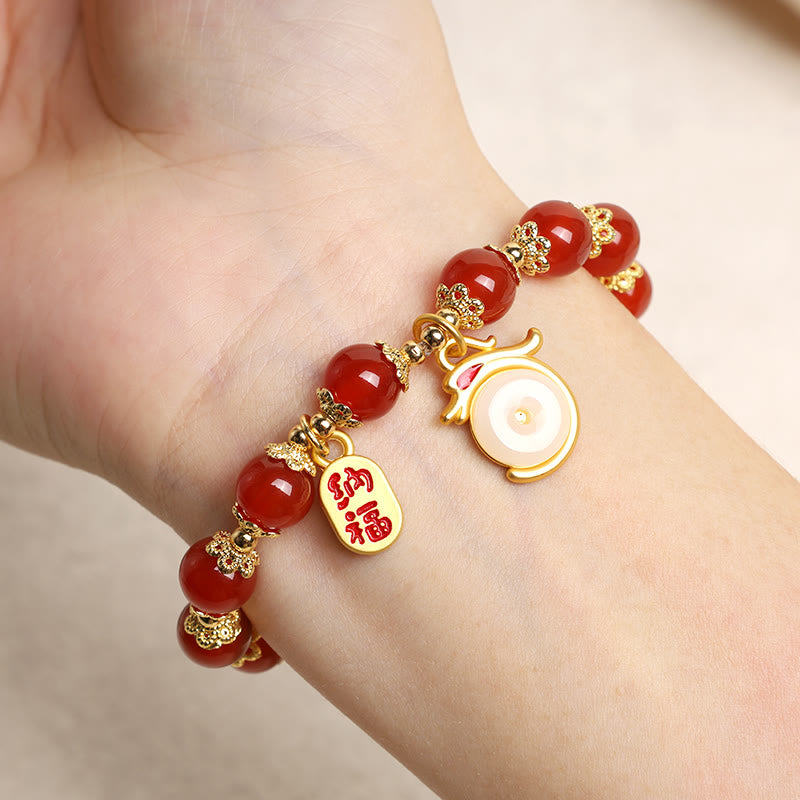 KarmaRipple's Year of the Dragon Red Agate Green Aventurine Peace Buckle Fu Character Fortunate Fortune Bracelet p17