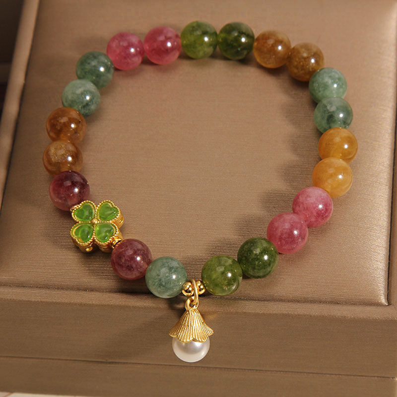 KarmaRipple's Colorful Tourmaline Four Leaf Clover Flower Wisdom Bracelet p3
