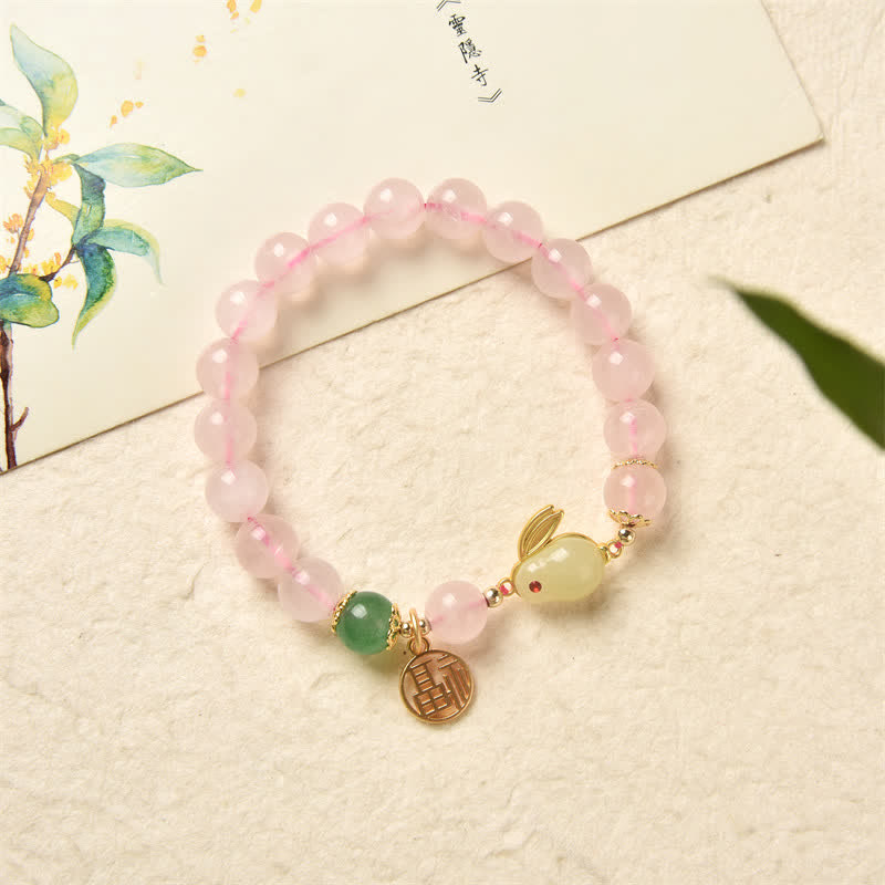 KarmaRipple's Year of the Rabbit Authentic Pink Gemstone Green Agate Bunny Love Happiness Bracelet p7
