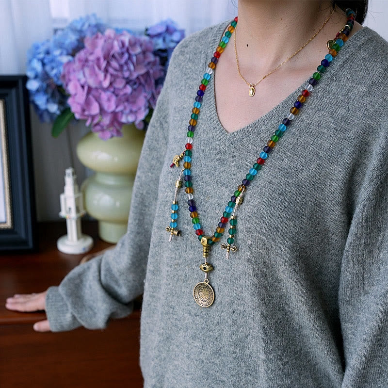 KarmaRipple's Tibetan 108 Mala Beadwork Multicolored Liuli Glass Bead Chinese Zodiac Nine Palaces Eight Diagrams Talisman Bracelet p18