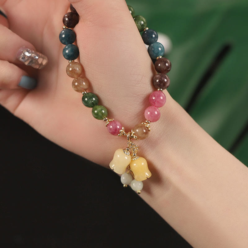 KarmaRipple's Authentic Colorful Tourmaline Flower Bead Love Bracelet p9