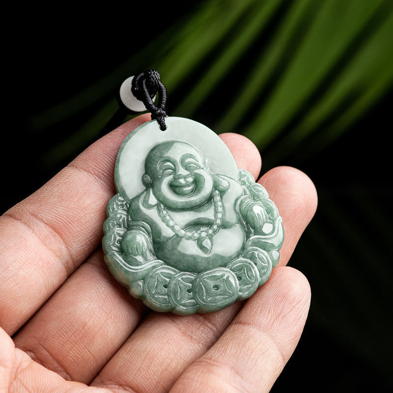 KarmaRipple's Laughing Buddha Authentic Jade Bronze Coin Abundance Pendant Necklace p3