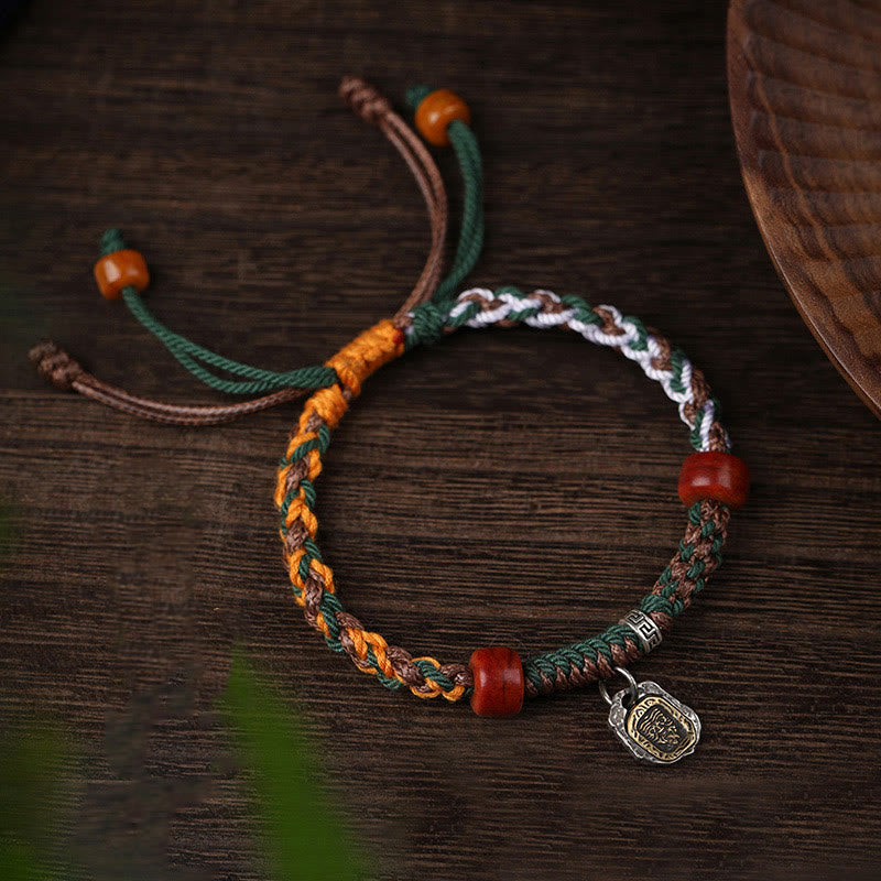 KarmaRipple's Handmade Tibetan Silver 925 Sterling Silver Zakiram Goddess of Wealth Camel Bone Protection Woven Bracelet p1