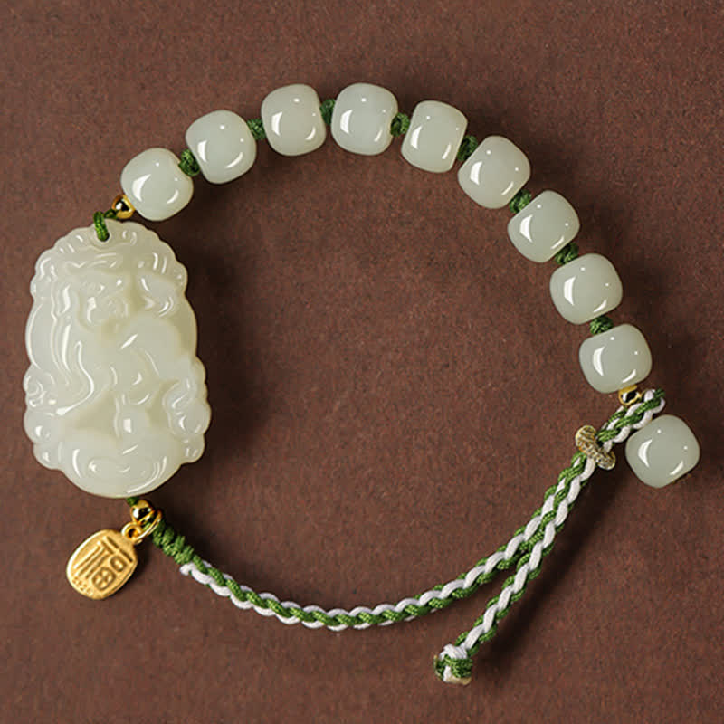 KarmaRipple's 925 Sterling Silver Chinese Zodiac Hetian Jade Happiness Fortune String Bracelet p34