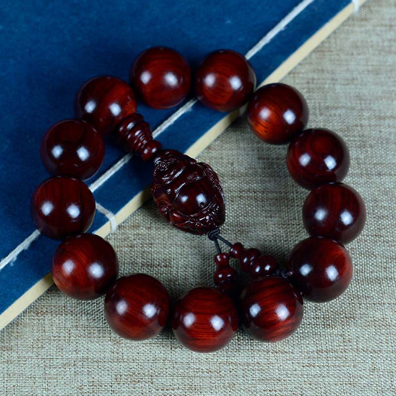 KarmaRipple's Small Leaf Red Sandalwood Laughing Buddha God of Wealth Protection Bracelet p3