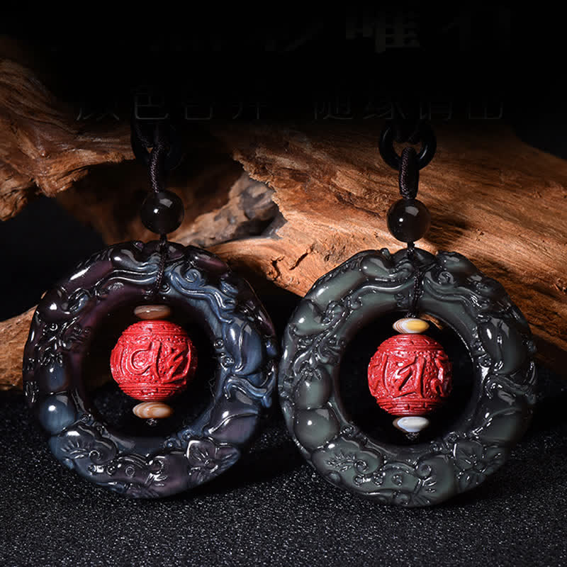 KarmaRipple's FengShui Authentic Rainbow Obsidian PiXiu Cinnabar Balancing Pendant Necklace p7