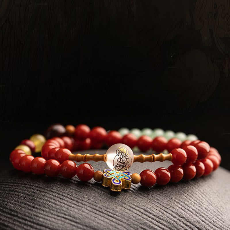 KarmaRipple's Chinese Zodiac Natal Buddha Red Agate Small Leaf Red Sandalwood Cinnabar Amulet Blessing Double Wrap Bracelet p5