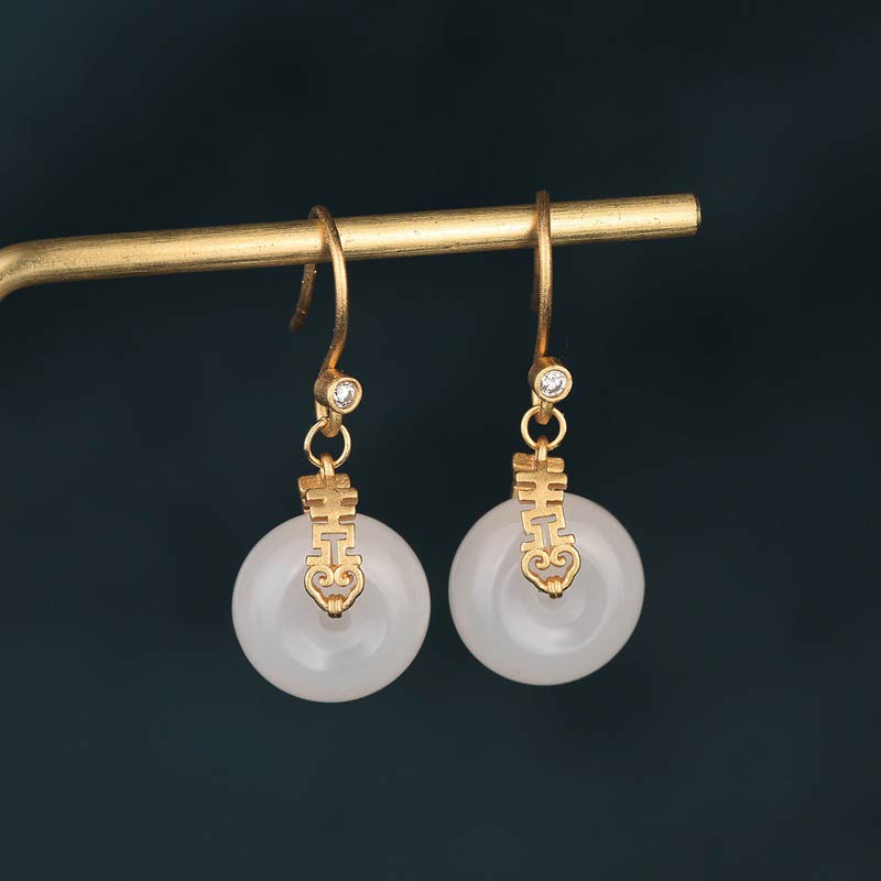 KarmaRipple's Ivory Jade Double Happiness Fortune Earrings p7
