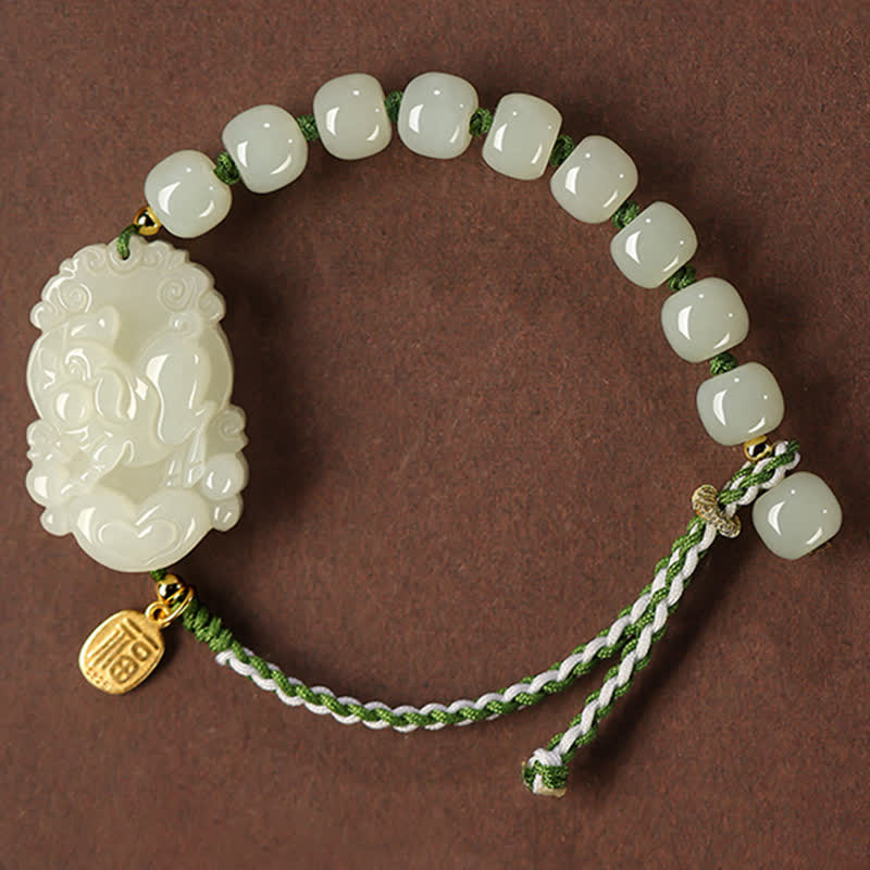 KarmaRipple's 925 Sterling Silver Chinese Zodiac Hetian Jade Happiness Fortune String Bracelet p12