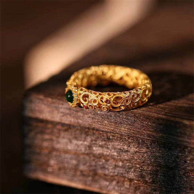 KarmaRipple's 925 Sterling Silver Cyan Jade Success Fortune Ring p7