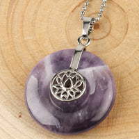 KarmaRipple's Various Gemstone Amethyst Pink Gemstone Lotus Balancing Pendant Necklace
