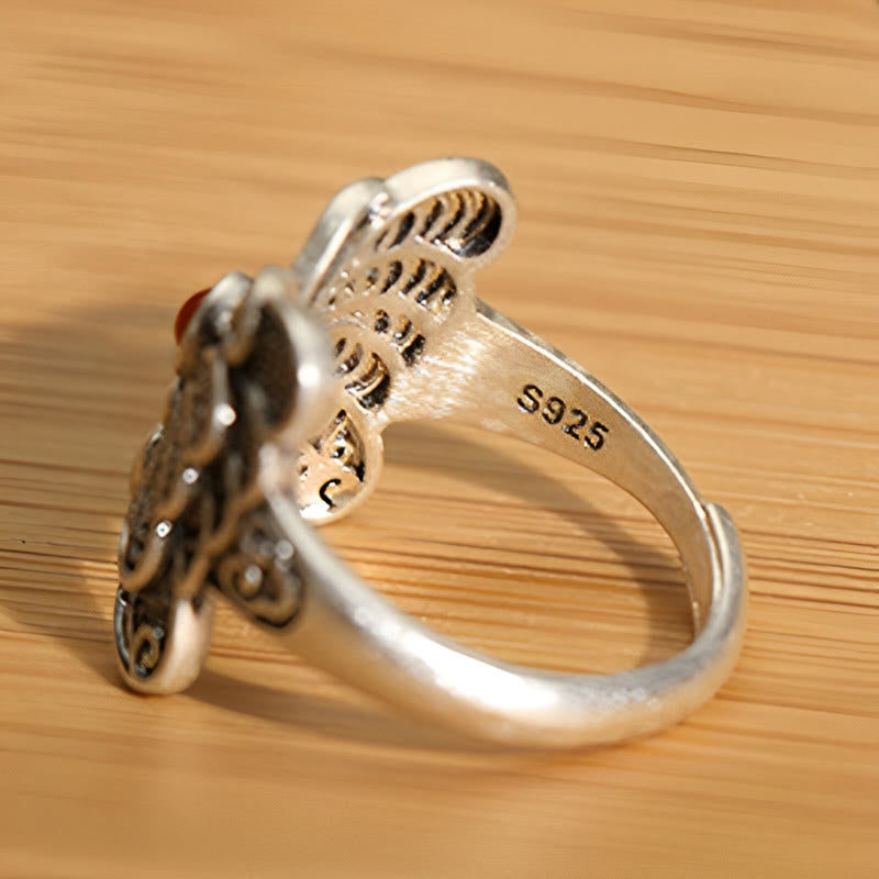 KarmaRipple's 925 Sterling Silver Red Agate Butterfly Self-acceptance Ring Earrings Set p7