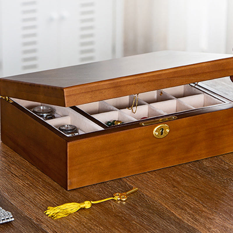 KarmaRipple's Vintage Wooden Jewelry Box Two-Layer Solid Wood Jewelry Storage Box p15