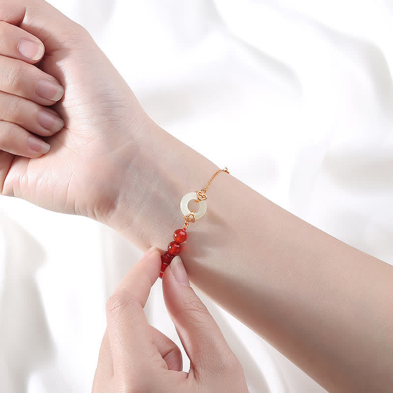 KarmaRipple's 925 Sterling Silver Authentic Red Agate Ivory Jade Peace Buckle Confidence Bracelet p3