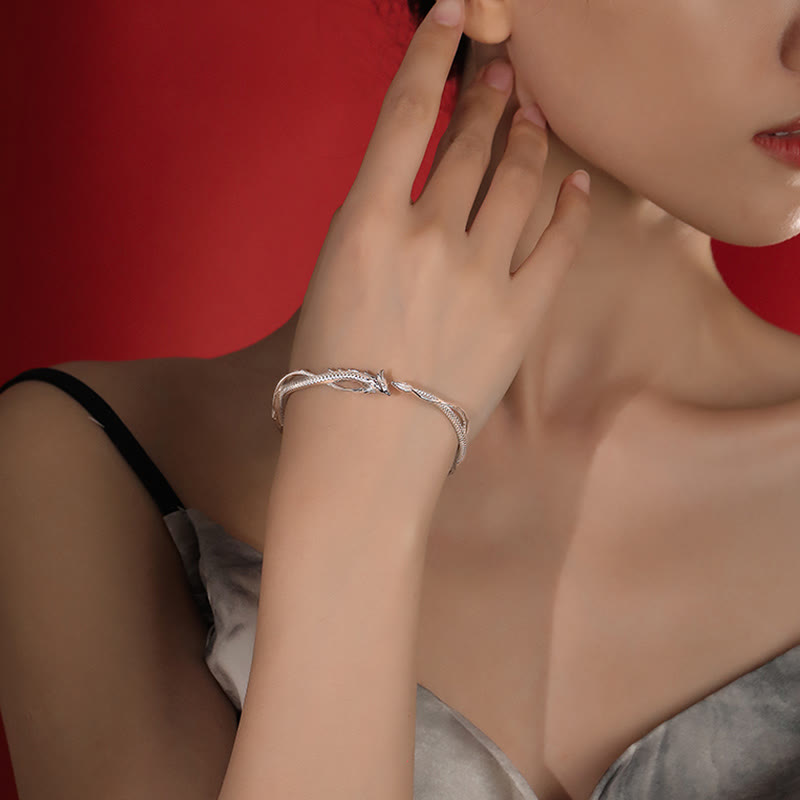 KarmaRipple's 925 Sterling Silver Year of the Dragon Design Fortune Metal Cuff Bracelet Bangle p7