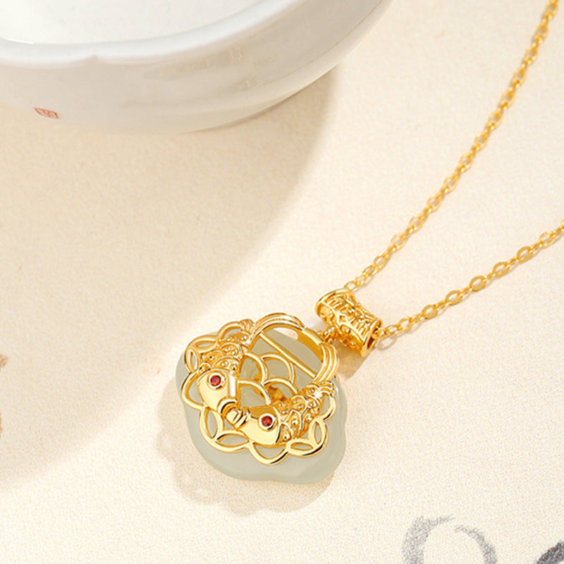 KarmaRipple's 925 Sterling Silver Authentic Hetian Jade Koi Fish Wealth Pendant Necklace p7