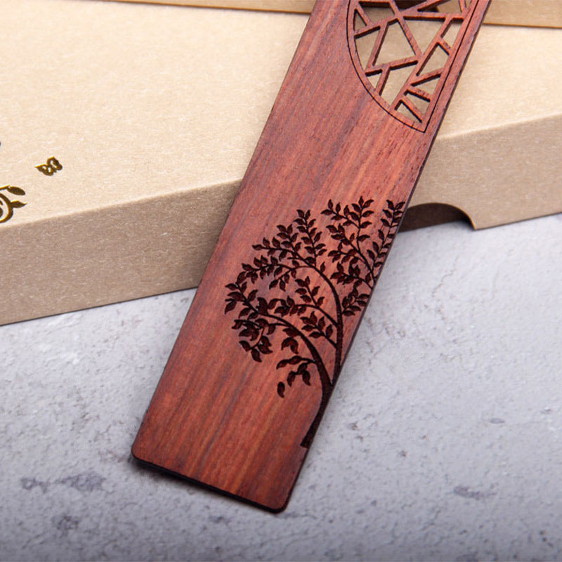 KarmaRipple's The Tree of Life Ebony Wood Small Leaf Red Sandalwood Bookmarks With Gift Box p7