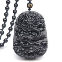 KarmaRipple's Black Obsidian Stone Dragon Fulfilment Necklace Pendant
