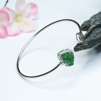 KarmaRipple's 925 Sterling Silver Laughing Buddha Jade Fortune Bracelet Bangle