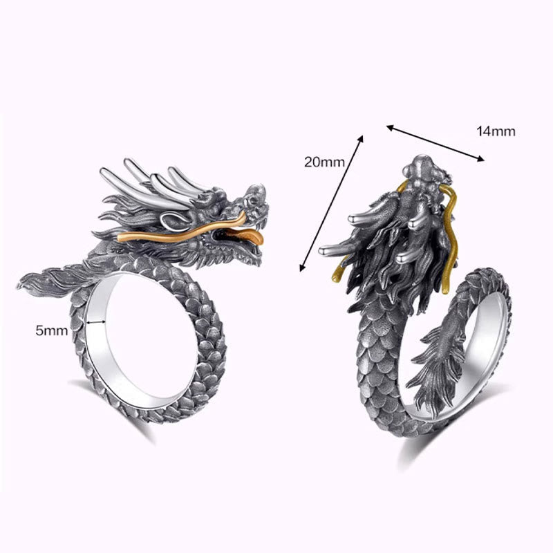 KarmaRipple's 925 Sterling Silver Vintage Dragon Design Protection Strength Adjustable Ring p13