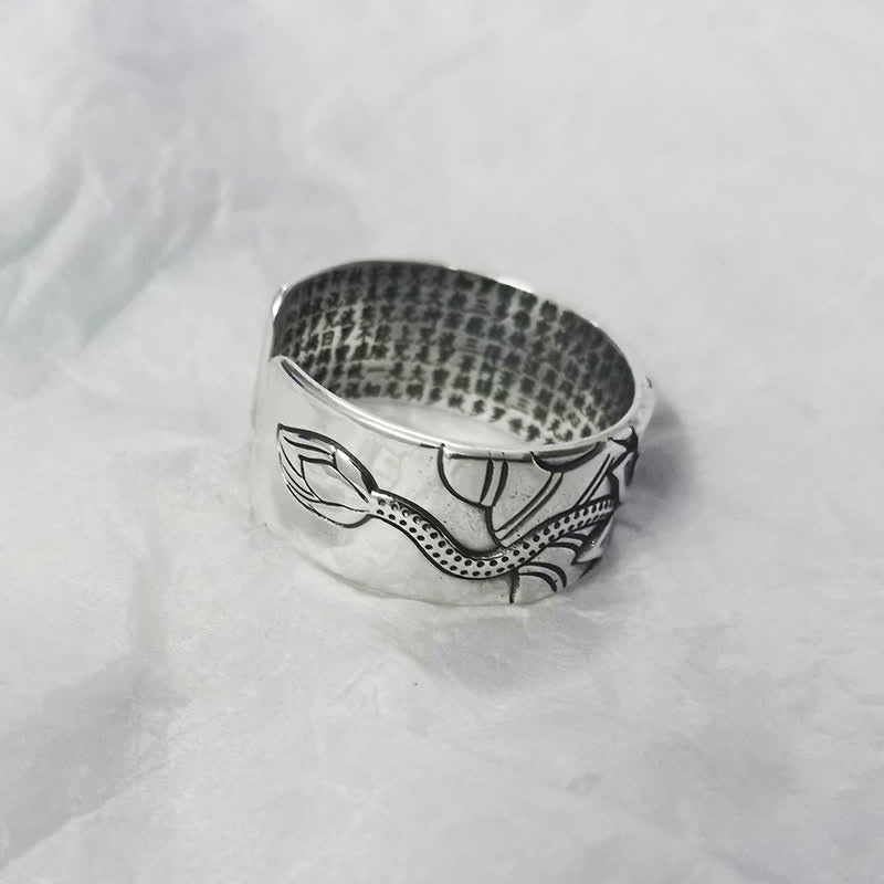 KarmaRipple's 999 Sterling Silver Lotus Symbol Heart Sutra Protection Ring p7