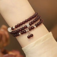 KarmaRipple's 925 Sterling Silver Authentic Garnet Cat Eye Protection Triple Wrap Bracelet