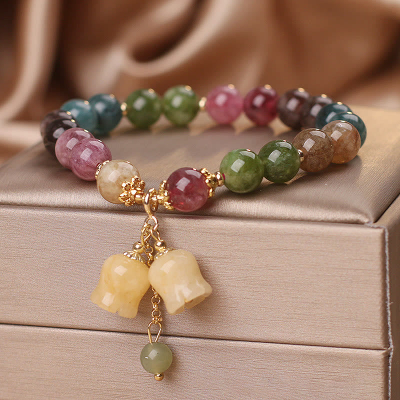 KarmaRipple's Authentic Colorful Tourmaline Flower Bead Love Bracelet p8