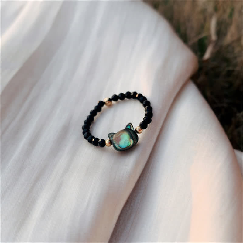 KarmaRipple's Authentic Tridacna Stone Lovely Cat 14K Gold Blessing Ring p10