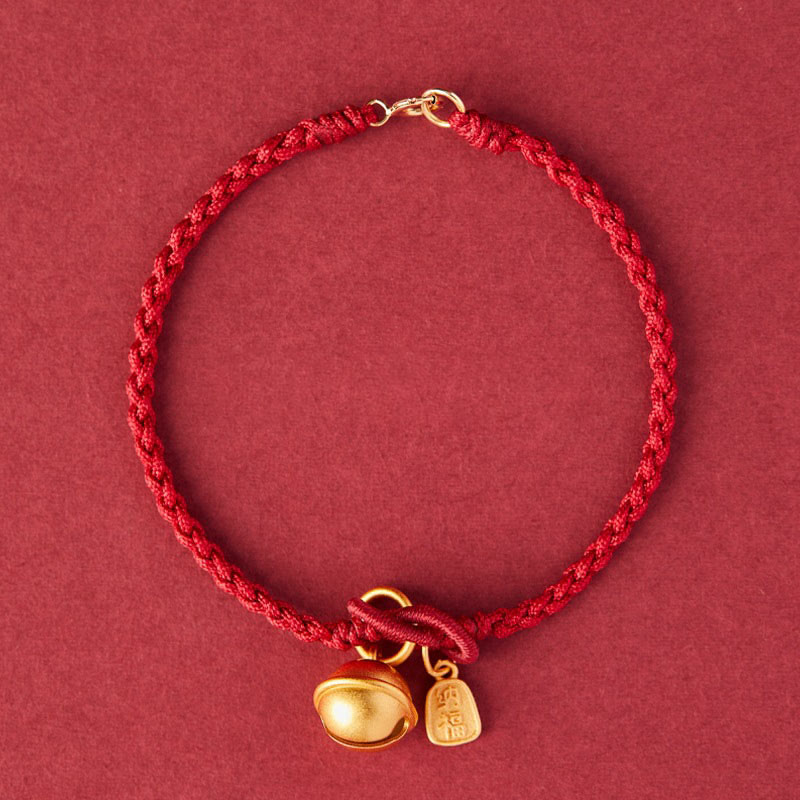 KarmaRipple's Handmade Fu Character Talisman Fortune Happiness Bell Red Rope Bracelet p1