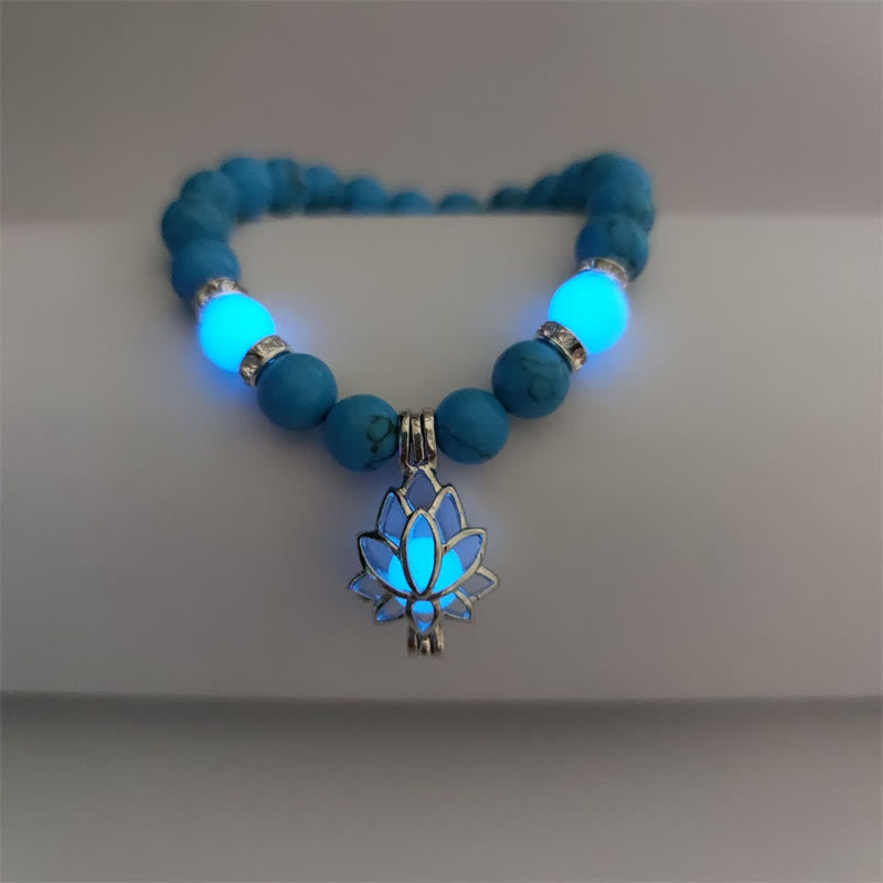 KarmaRipple's Tibetan Turquoise Glowstone Luminous Bead Lotus Protection Bracelet p12