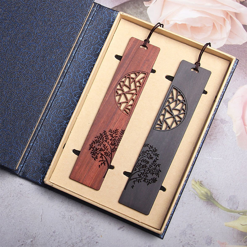 KarmaRipple's The Tree of Life Ebony Wood Small Leaf Red Sandalwood Bookmarks With Gift Box p16
