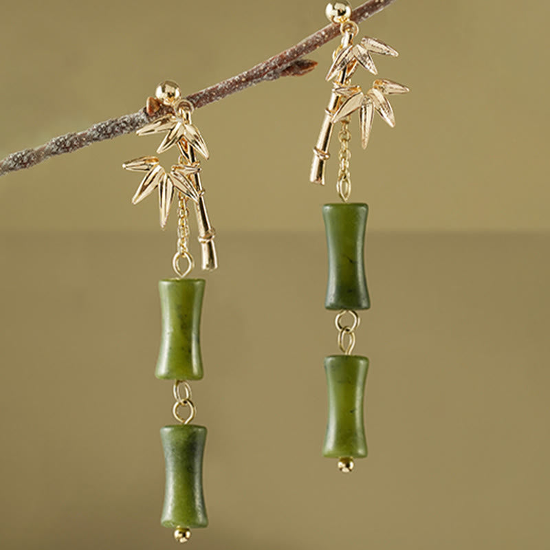 KarmaRipple's 925 Sterling Silver Posts Bronze Plated Gold Authentic Peridot Bamboo Leaf Drop Earrings p7
