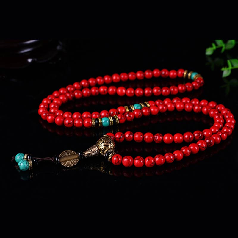 KarmaRipple's Tibetan Mala Red Turquoise Fortunate Pendant Bracelet p3