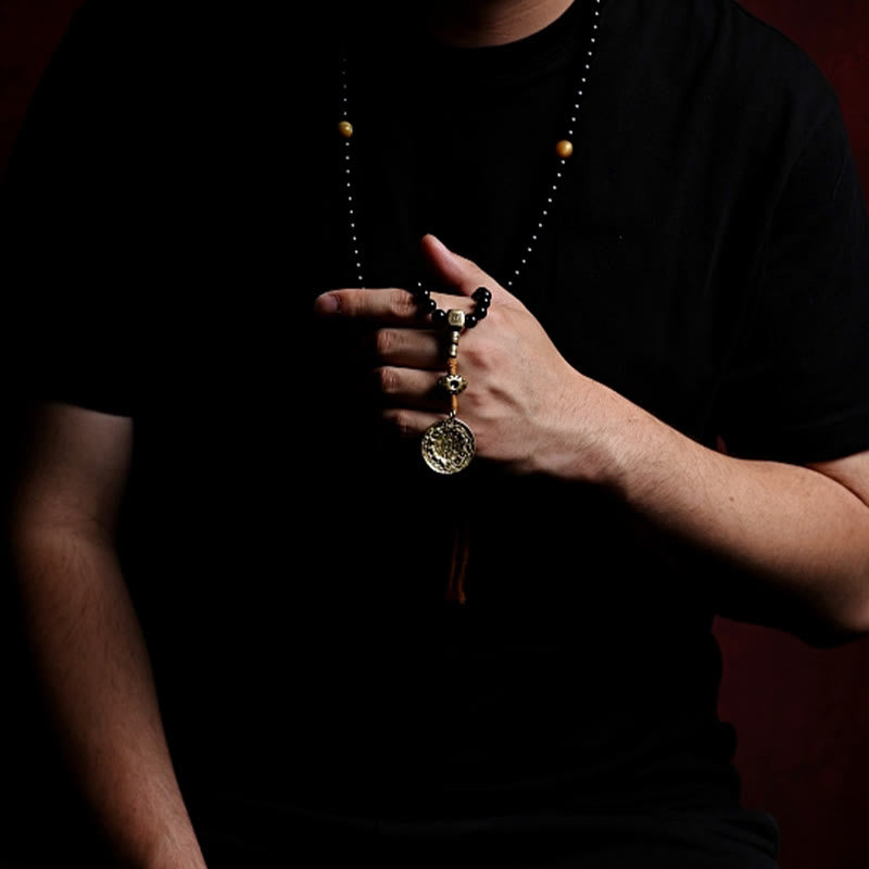 KarmaRipple's Tibetan 108 Mala Beadwork Black Onyx Tiger Eye Beadwork Nine Palaces Bagua Protection Bracelet p12