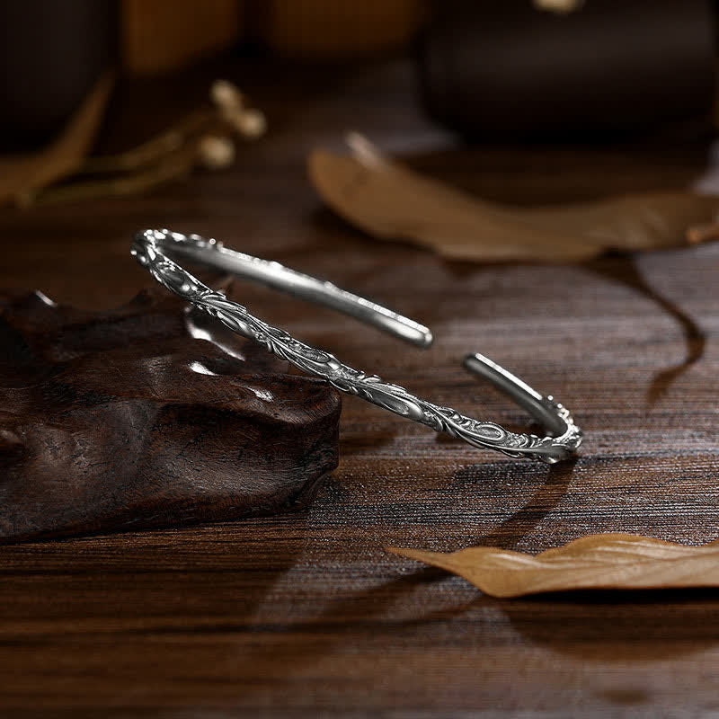 KarmaRipple's 925 Sterling Silver Handmade Vines Engraved Protection Bracelet Bangle p12