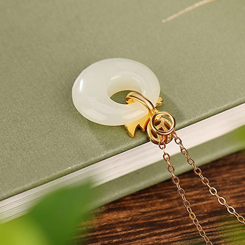 KarmaRipple's 925 Sterling Silver Plated Gold Year of the Dragon Hetian Jade Peace Buckle Bronze Coin Abundance Pendant Necklace p4