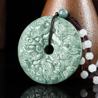KarmaRipple's Year of the Dragon Authentic Jade Nine Dragons Peace Buckle Protection Pendant Necklace