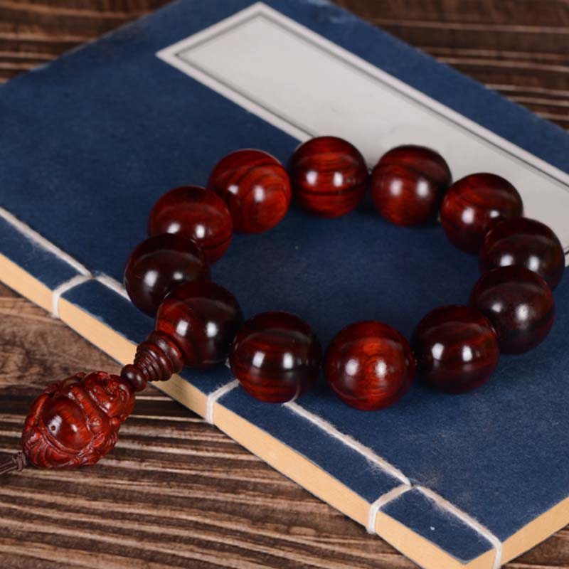 KarmaRipple's Small Leaf Red Sandalwood Laughing Buddha God of Wealth Protection Bracelet p21