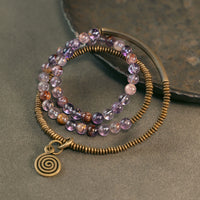 KarmaRipple's Purple Phantom Red Hematoid Quartz Green Rutilated Quartz Bronze Love Forgive Bracelet