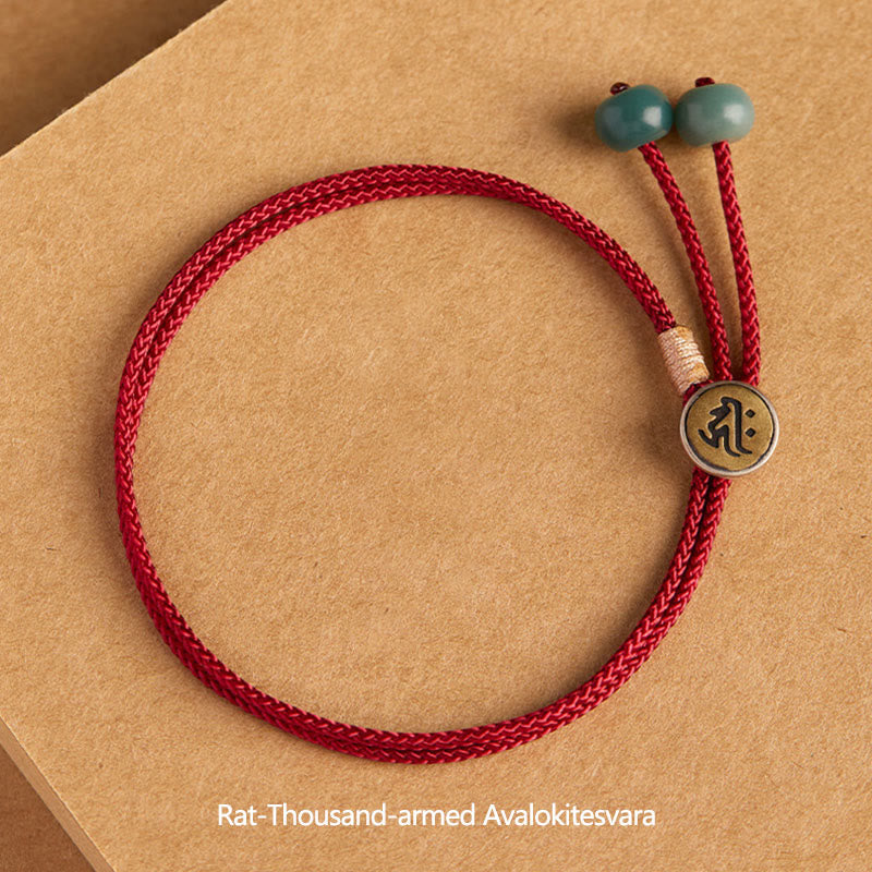 KarmaRipple's 925 Sterling Silver Handmade Chinese Zodiac Natal Buddha Cyan Bodhi Seed Protection Woven Red String Bracelet p33