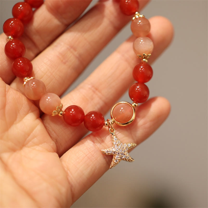 KarmaRipple's Sun Stone Peach Moonstone Red Agate Gemstone Star Wealth Bracelet p8