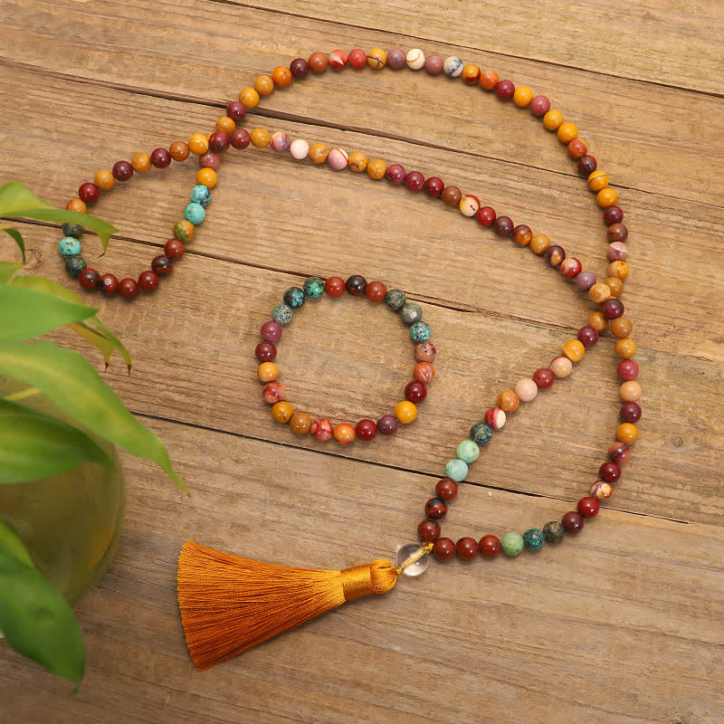 KarmaRipple's 108 Mala Beadwork Mookaite Emotional Growth Bracelet Tassel Pendant Necklace p3