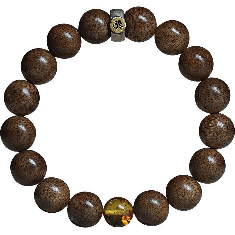 KarmaRipple's Chinese Zodiac Natal Buddha Kalimantan Agarwood Red Agate Amber 925 Sterling Silver Bracelet p18