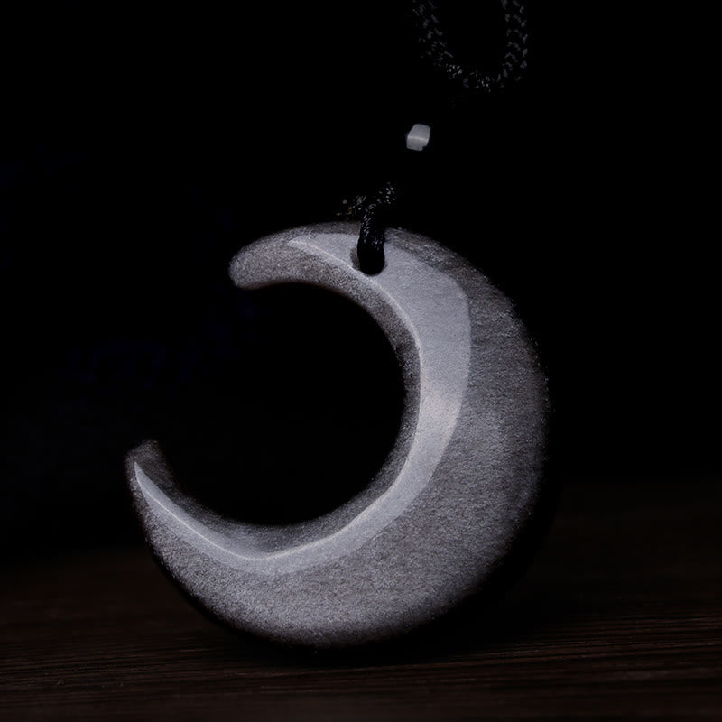 KarmaRipple's Authentic Silver Sheen Obsidian Selenite Gemstone Crescent Moon Yin Yang Pair Protection Pendant Necklace p5