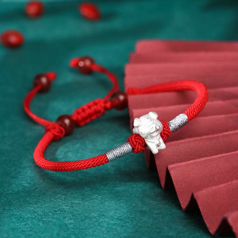 KarmaRipple's 999 Sterling Silver Chinese Zodiac Fortune Strength Red String Bracelet p35