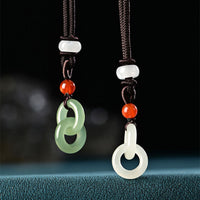 KarmaRipple's Authentic Hetian Cyan Jade Ivory Jade Double Peace Buckle Success Pendant Necklace