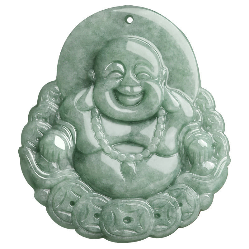 KarmaRipple's Laughing Buddha Authentic Jade Bronze Coin Abundance Pendant Necklace p9