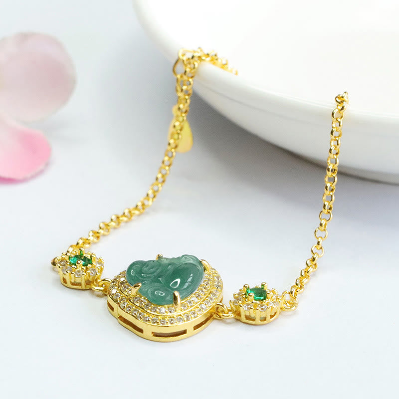 KarmaRipple's Laughing Buddha Green Jade Zircon Fortune Chain Bracelet p4