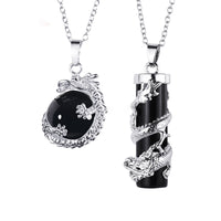 KarmaRipple's 2pc Dragon Wrapped Round Ball Gemstone Pair Pendant Necklace
